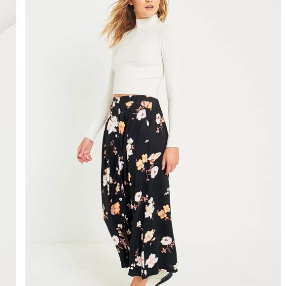 Vintage 90s Maxi Skirt Dark Floral Roses Black Cream Peach Off-White Coquette 14 - Picture 2 of 10